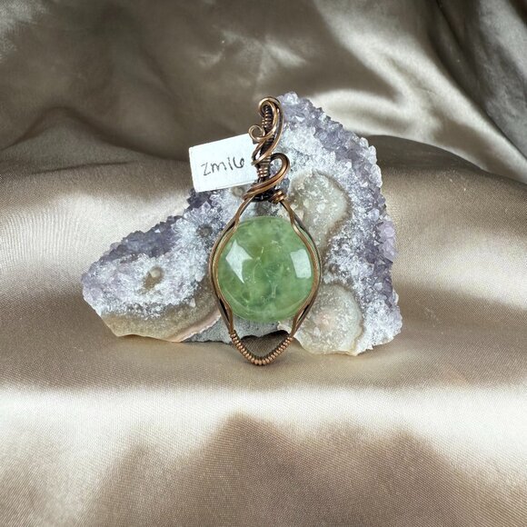 Jewelry - Handmade Womens Green Agate Copper Boho Wire Wrapped Pendant Necklace Jewelry